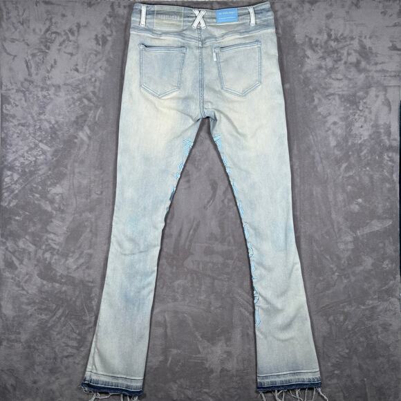 Pheelings Men’s 34 Light Wash Embroidered Denim Jeans Raw Hem - Picture 2 of 12